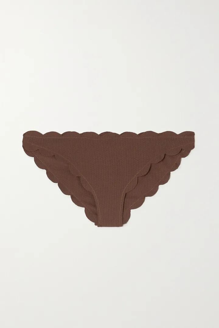 Marysia - Antibes Scalloped Seersucker Bikini Briefs - Brown