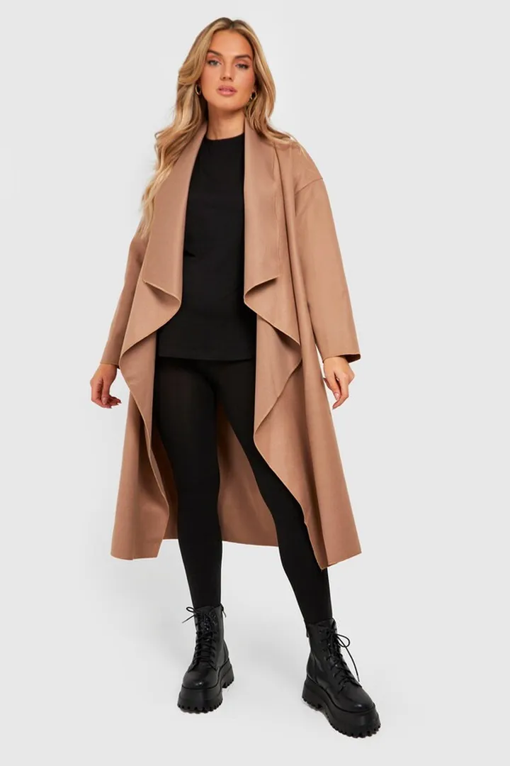 Maternity Wool Look Waterfall Belted Coat