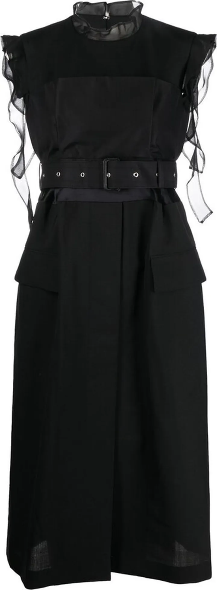 Ruffle-Trim Belted Midi Dress