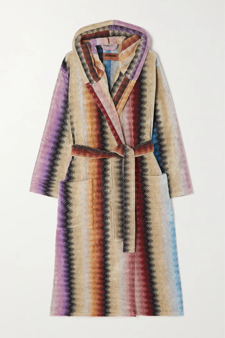 Missoni Home - Byron Hooded Belted Striped Cotton-terry Jacquard Robe - Neutrals