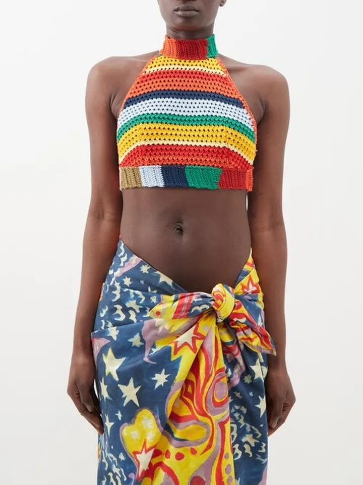 X No Vacancy Inn Striped Halterneck Cropped Top