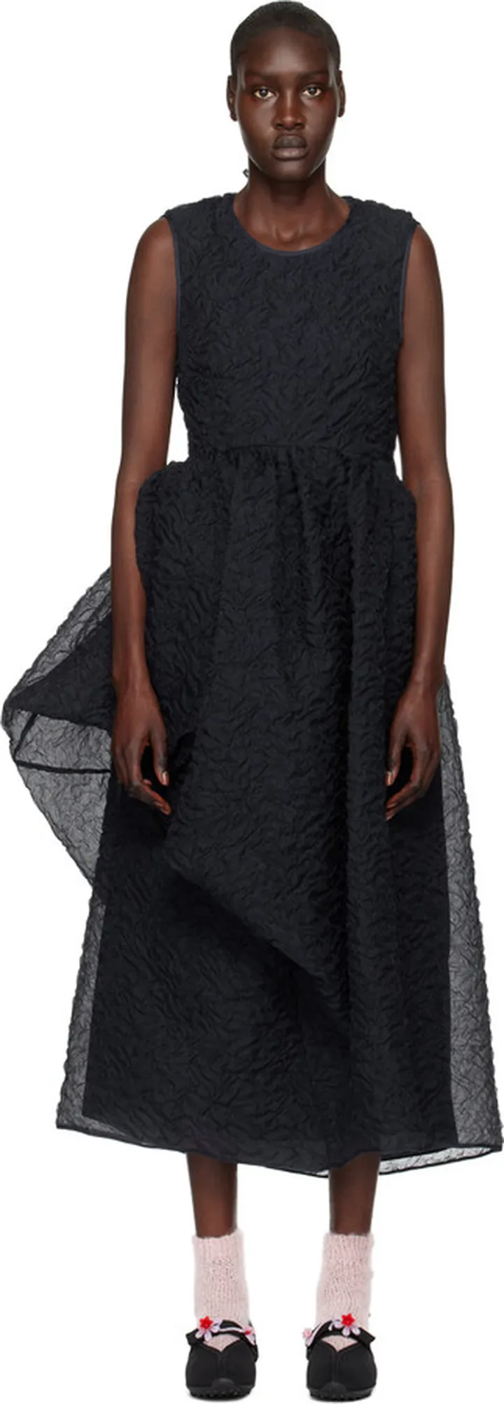 Cecilie Bahnsen Navy Fang Midi Dress