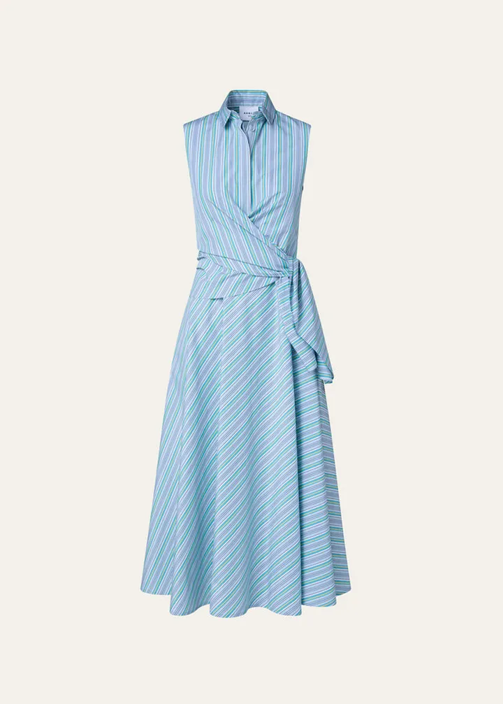 Striped Poplin Wrap Midi Dress