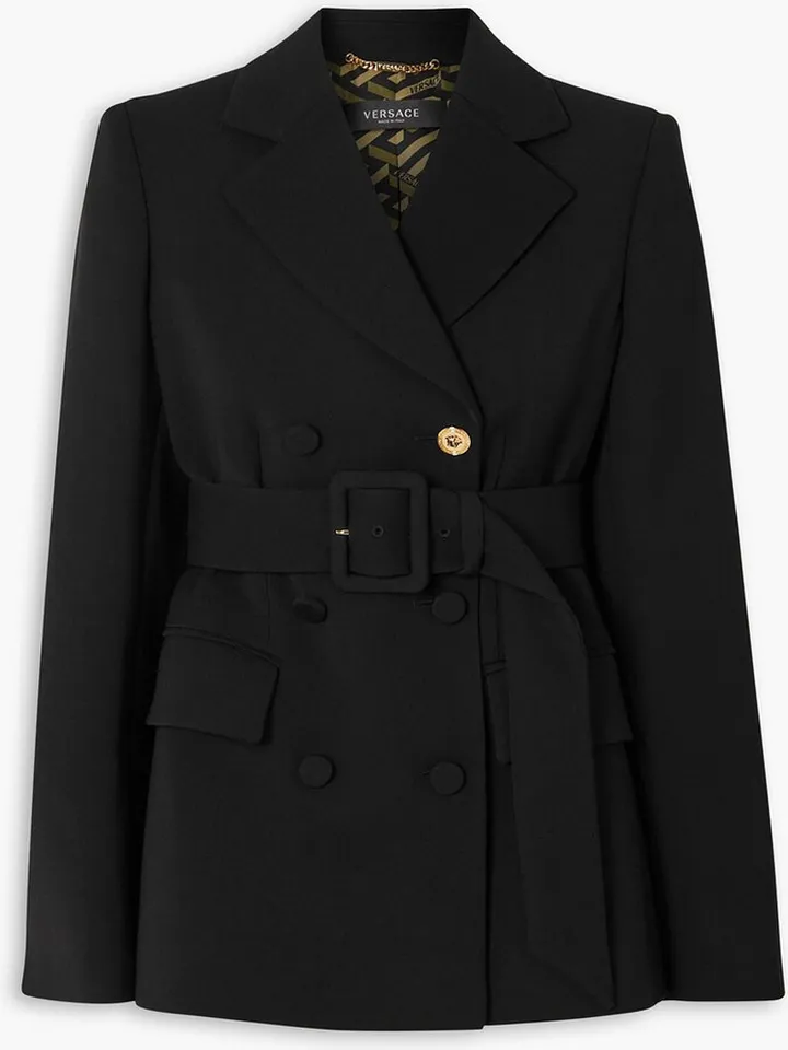 Double-breasted belted wool blazer