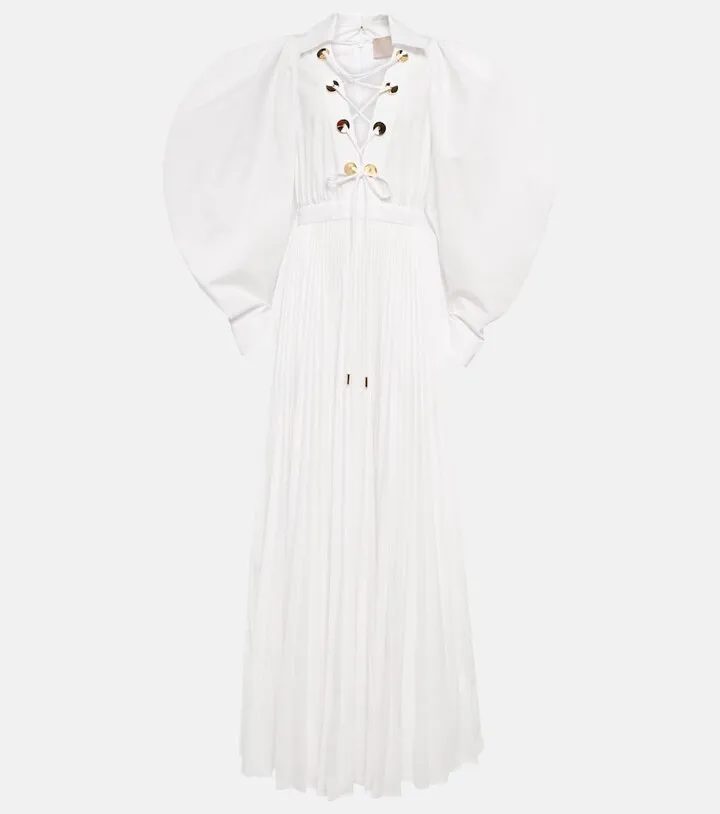 Puff-sleeve pleated gown