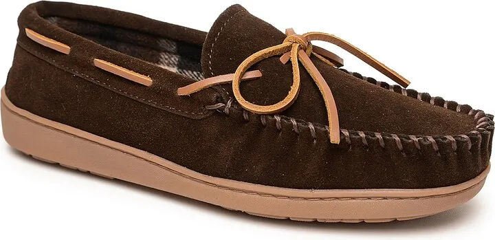 Minnetonka Plaid Fleece Lined Hardsole Moccasin Slipper