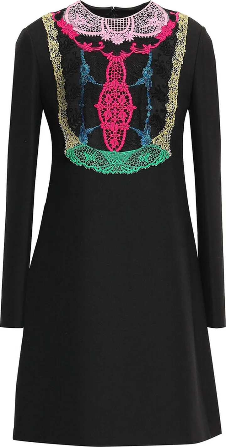 Lace-paneled wool and silk-blend mini dress