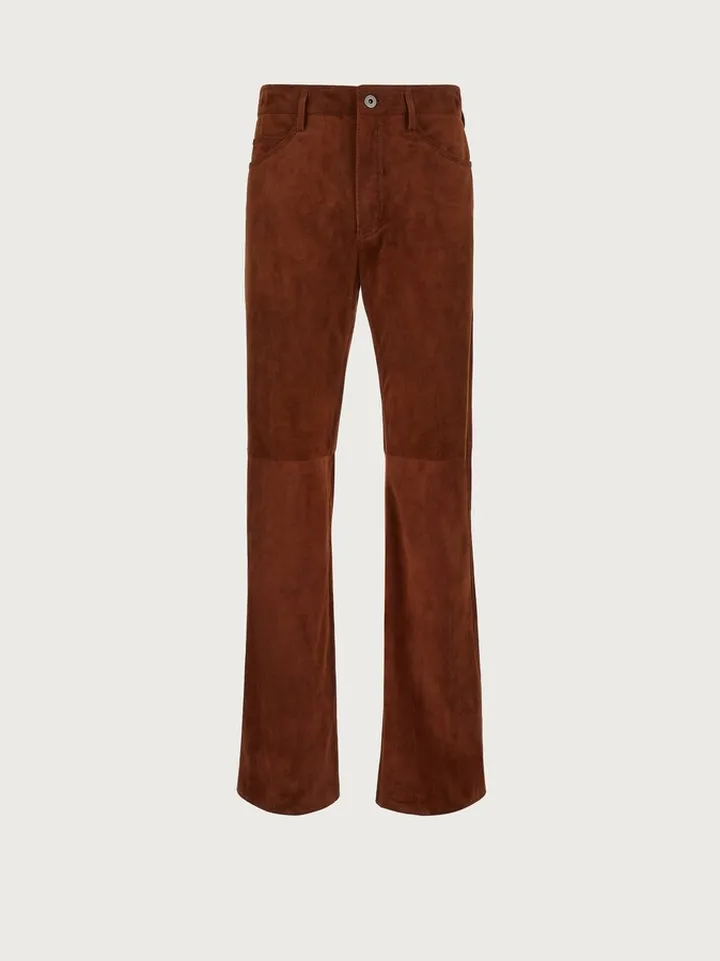 Ferragamo Men Suede five pocket trouser Brown