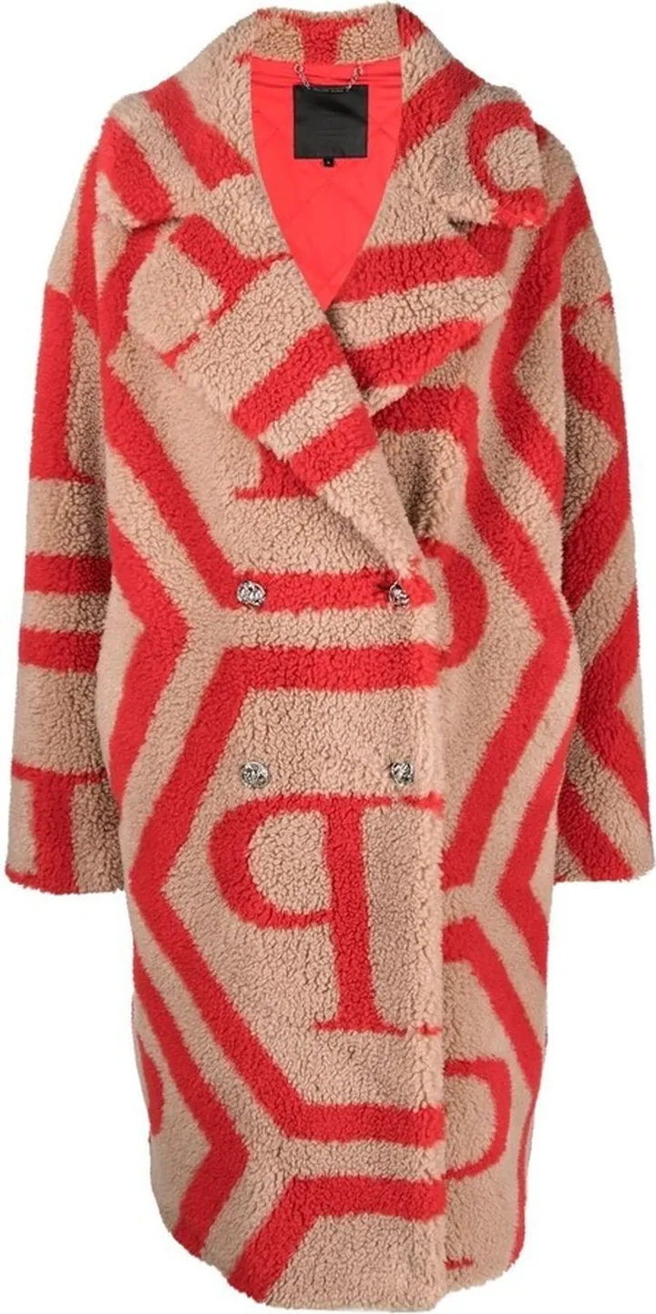 Monogram-Print Faux Fur Coat