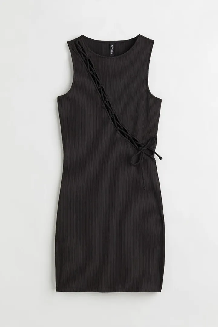 Ribbed Lacing-detail Dress
