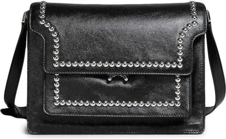 Stud-Embellished Leather Shoulder Bag