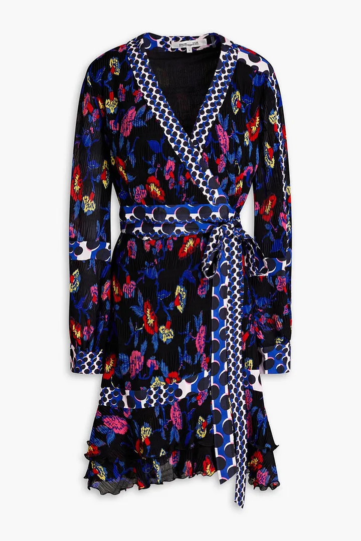 Sol floral-print plissé-crepe wrap dress