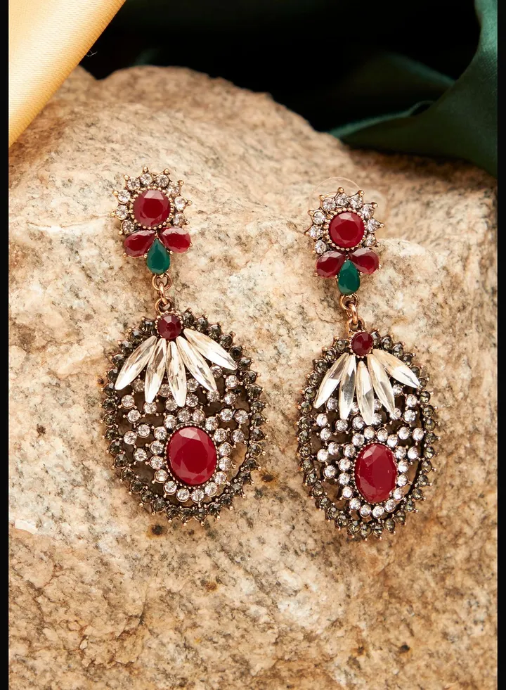 Gold Plated Designer Stone Drop Earring