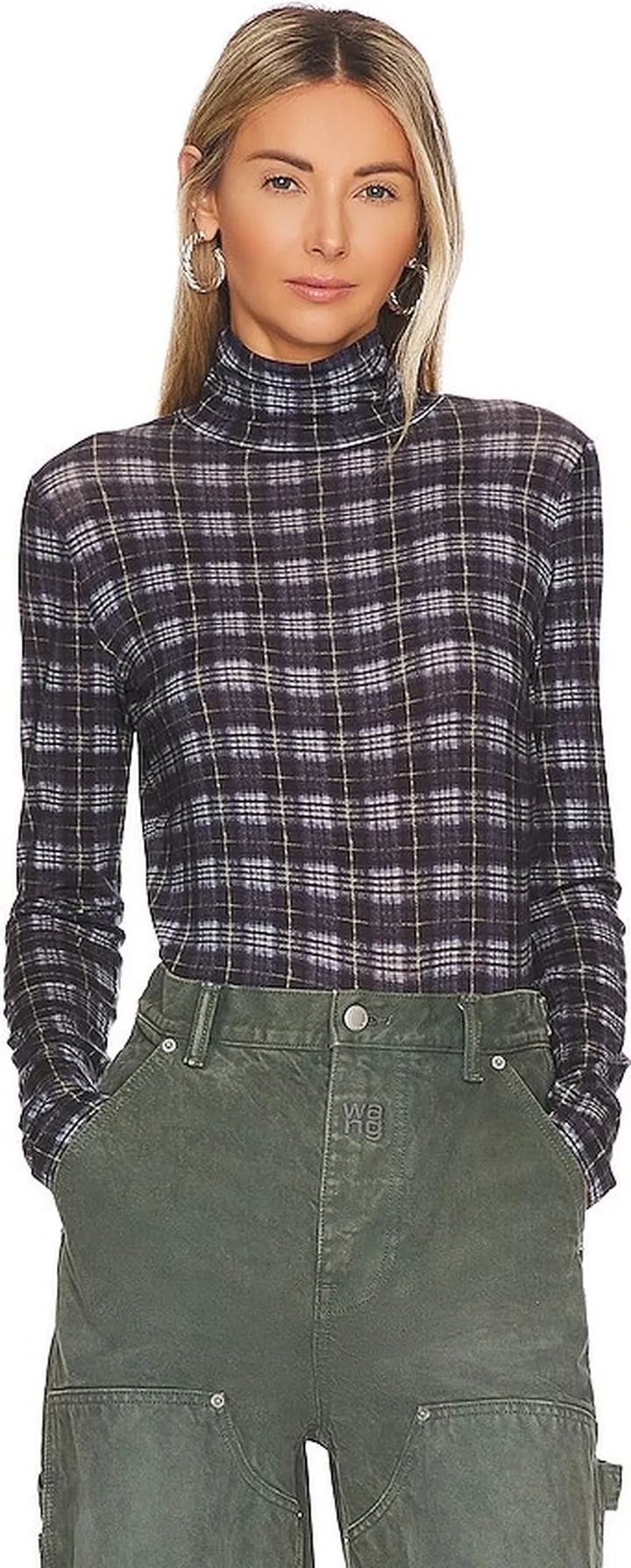 Plaid Printed Long Sleeve Turtleneck