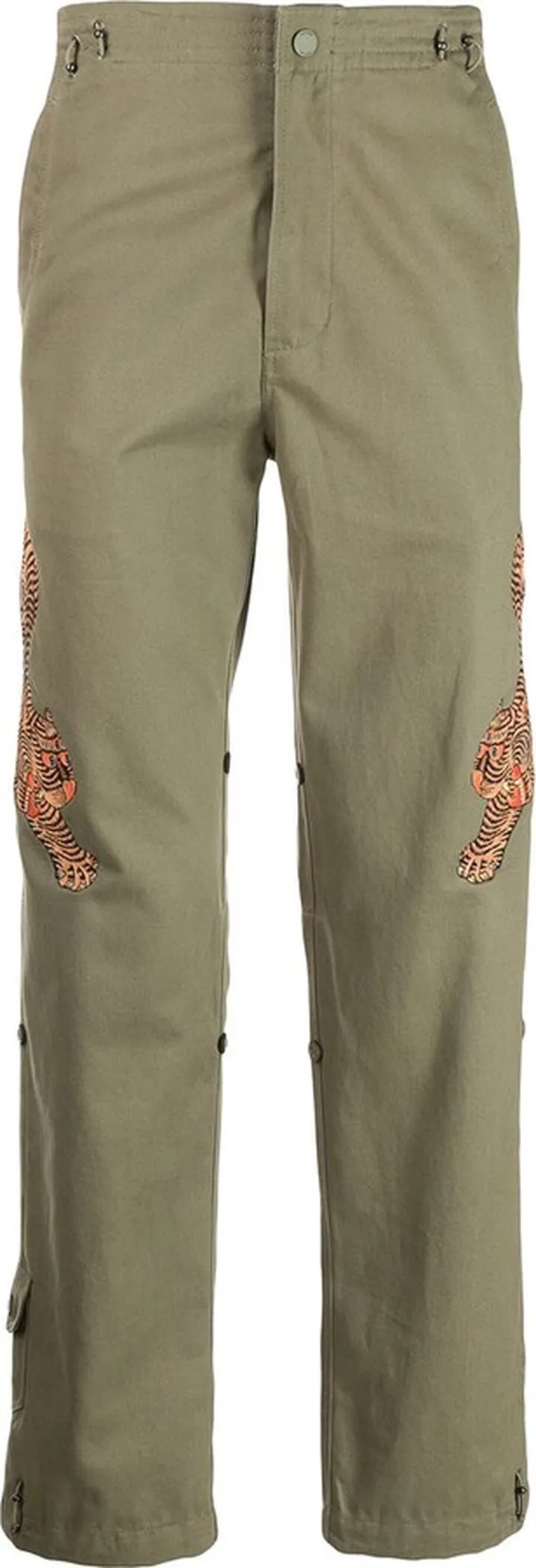 Tiger-Embroidered Straight-Leg Pants