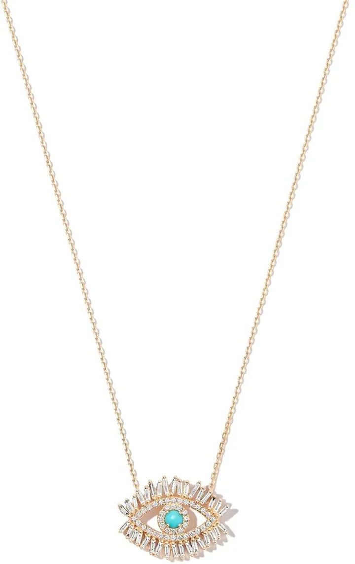 18kt yellow gold Evil Eye diamond and turquoise necklace