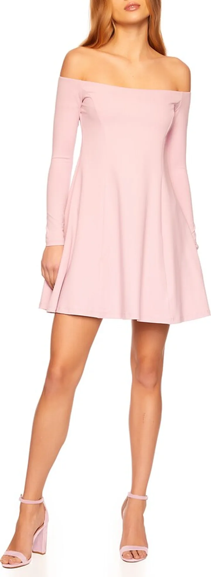 Off the Shoulder Long Sleeve Stretch Knit Minidress