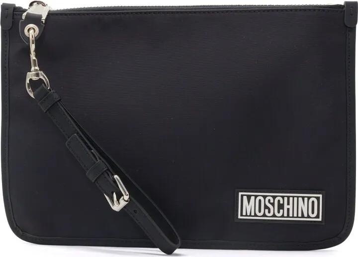 Moschino Logo Patch Zipped Clutch Bag