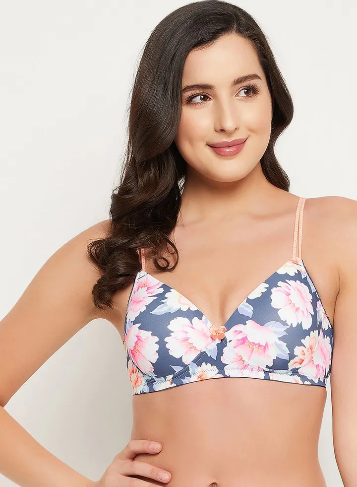 Padded Non-Wired Full Cup Floral Print T-shirt Bra