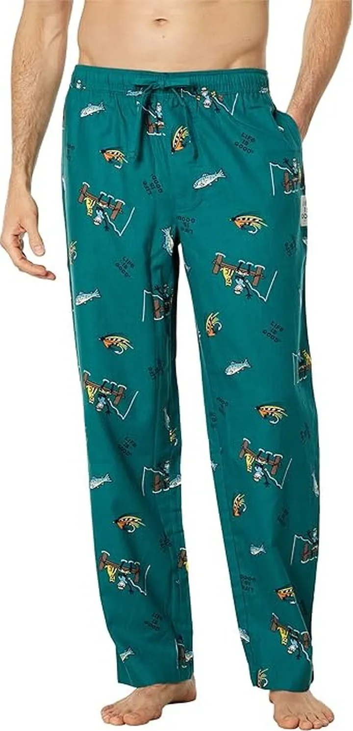 Life is Good Jake and Rocket Fishing Pattern Classic Sleep Pants (Spruce Green) Men's Clothing