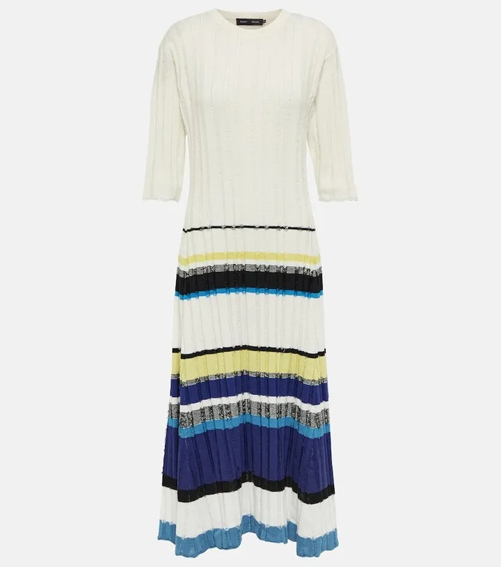 Cotton and silk-blend striped midi dress
