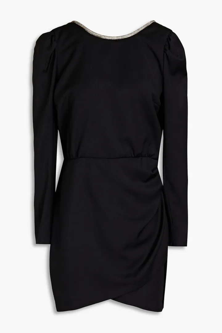 Open-back embellished ruched mini dress