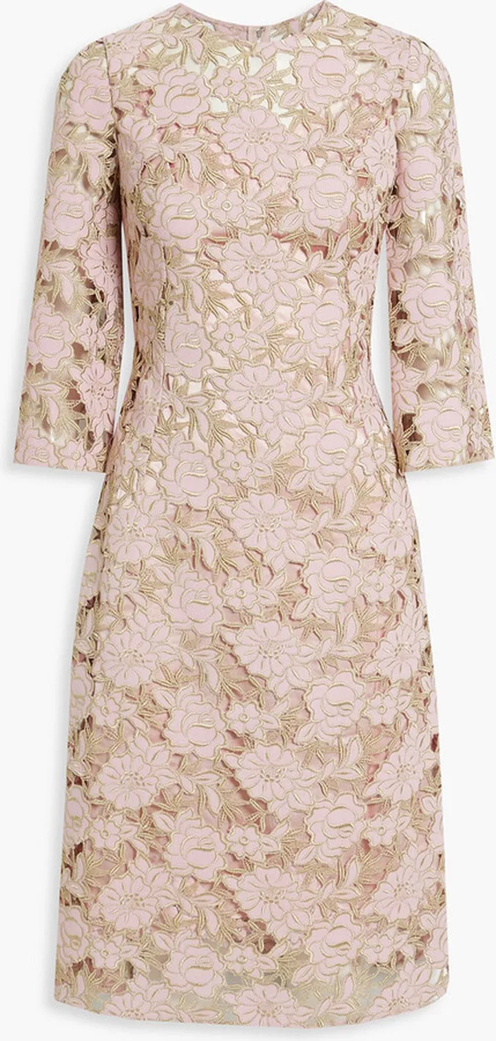 Metallic wool-blend guipure lace dress