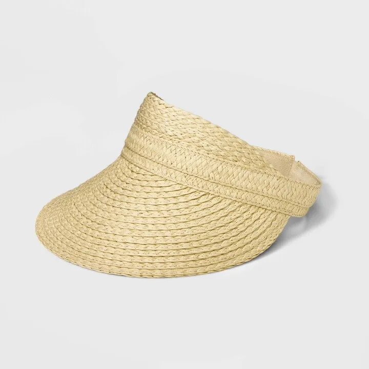 Women's Braided Straw Visor Hat - A New Day™ Cream
