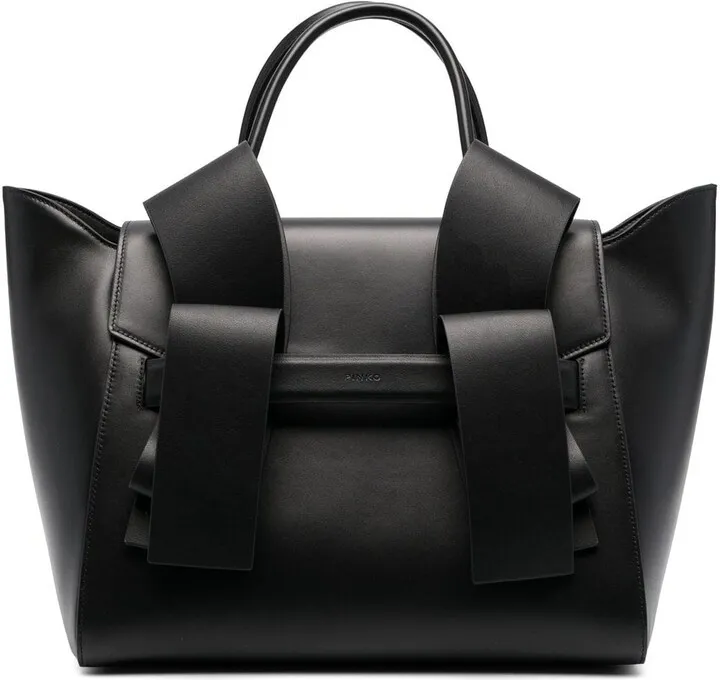 Strap-Detail Leather Tote Bag