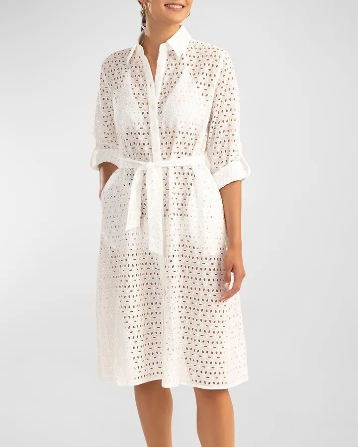 Eyelet-Embroidered Shirtdress Coverup