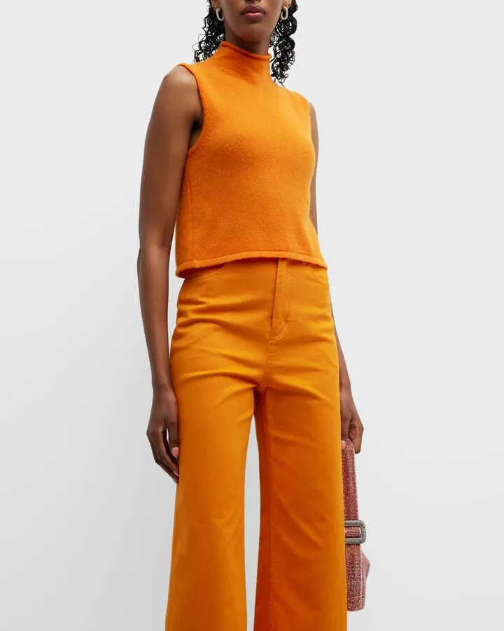 Roll Mock-Neck Airy Cashmere-Silk Tank Top