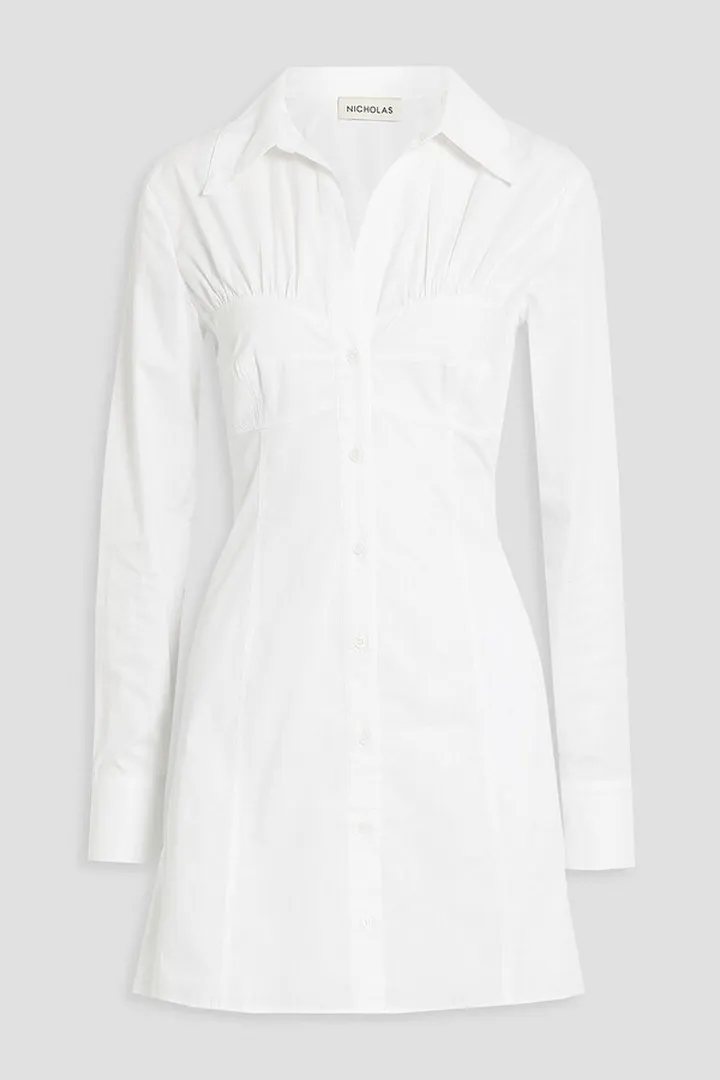Tanvi gathered cotton-poplin mini shirt dress