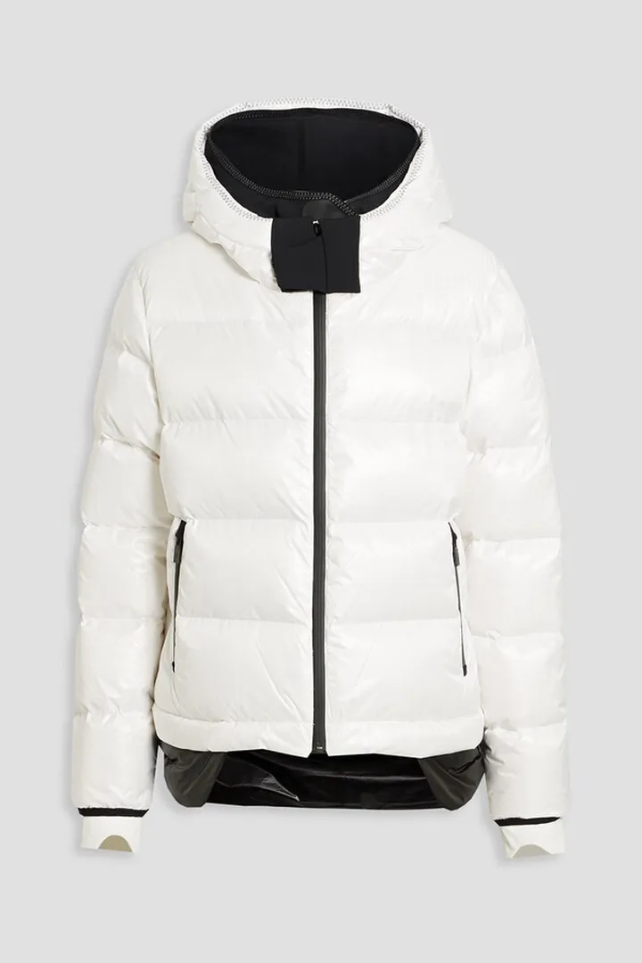 Quilted hooded down ski jacket