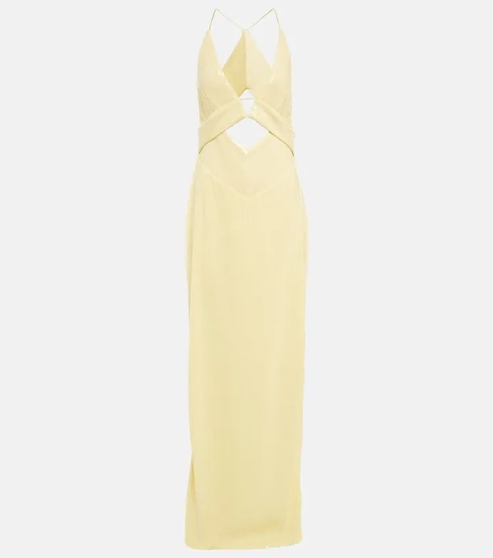 Prism satin-trimmed crepe gown