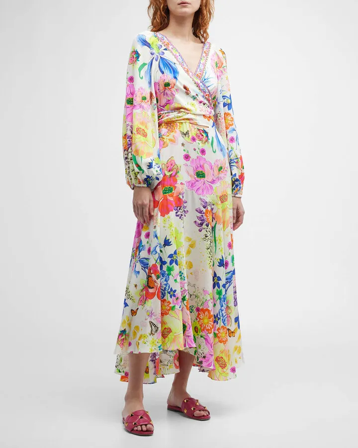 Fairy Gang Wrap-Tie Dress With Blouson Sleeves