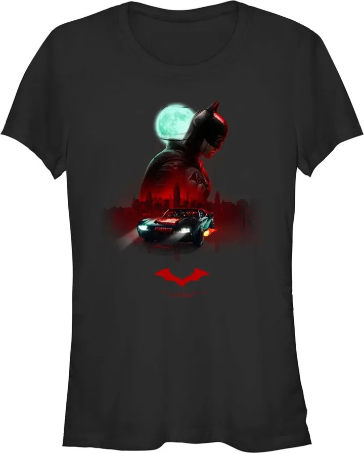 Junior's The Batman Moonlit Batmobile T-Shirt - Black - X Large