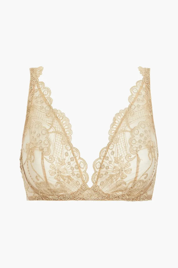 Noir Comme La Robe metallic embroidered tulle underwired triangle bra