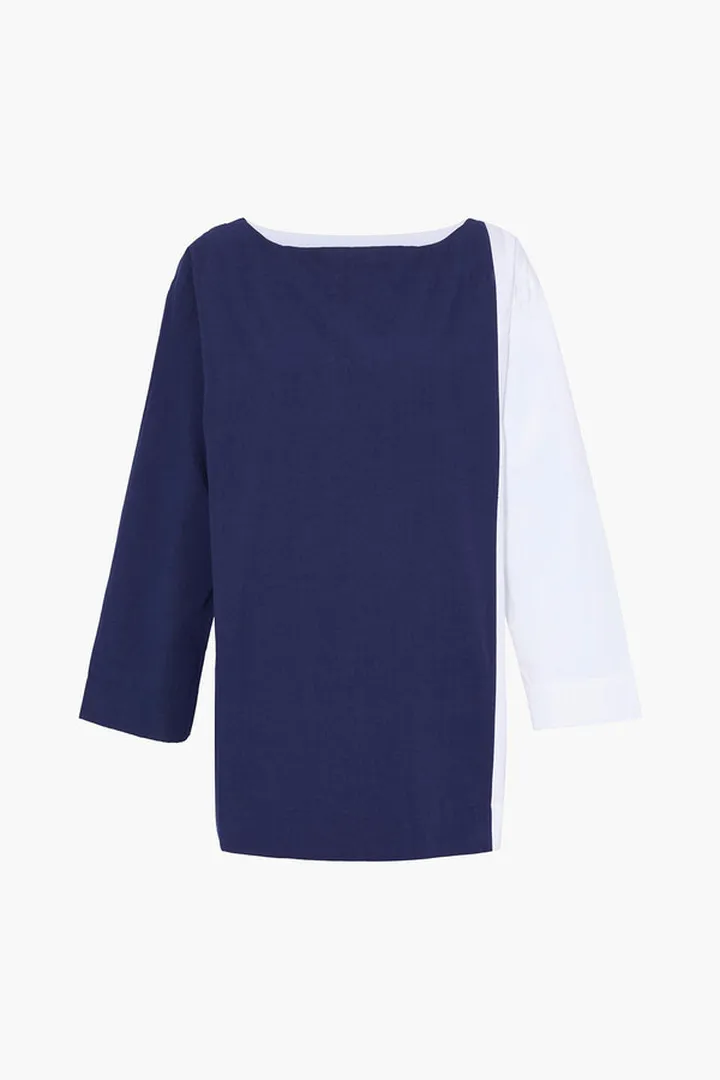 Two-tone cotton-poplin pajama top