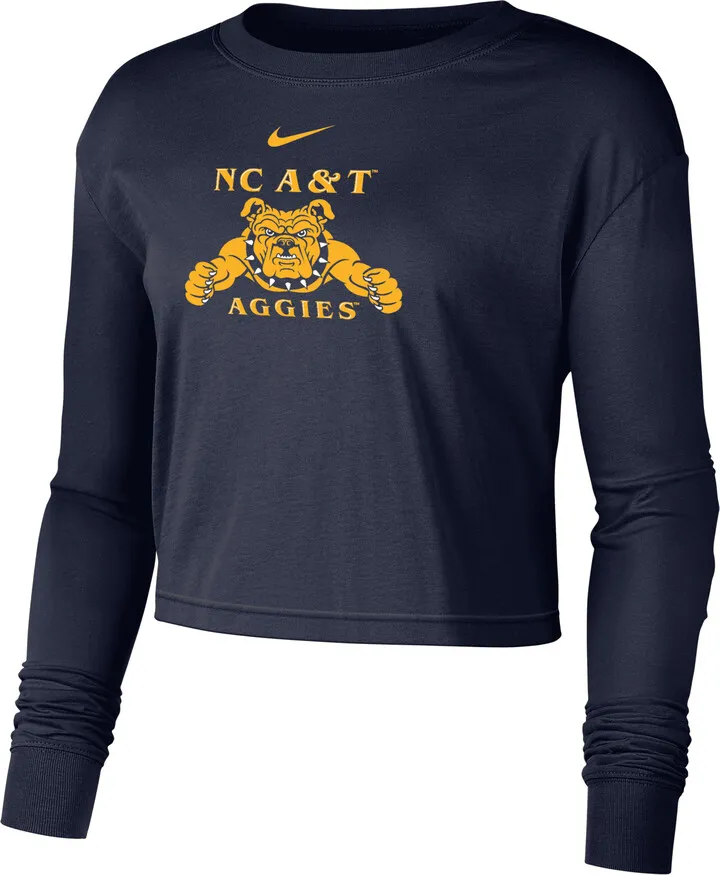 Nike Women's College (North Carolina A&T State) Cropped Long-Sleeve T-Shirt in Blue