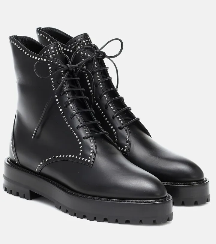 Lace-up leather ankle boots