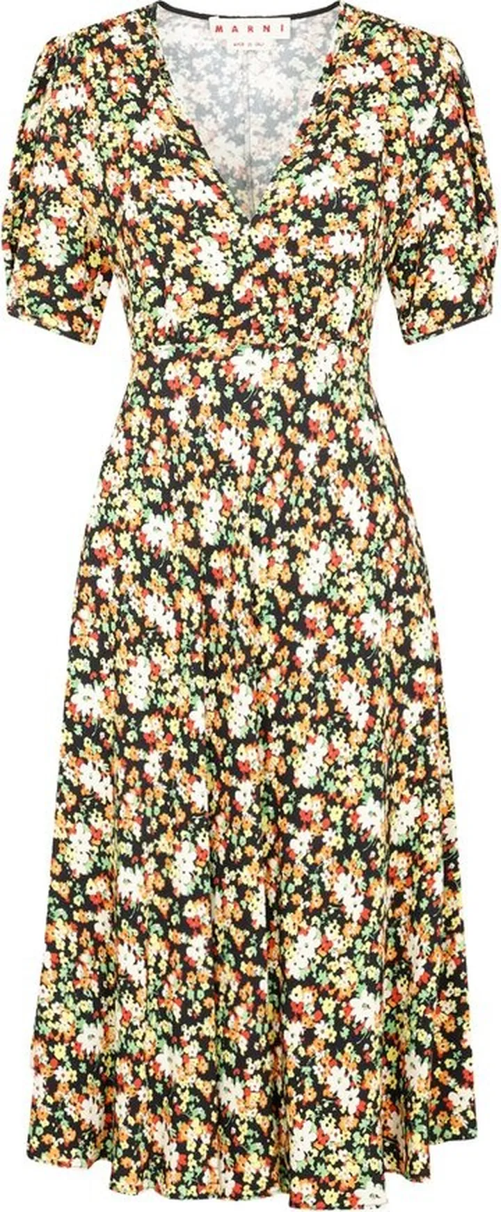 Marni Floral-Printed V-Neck Midi Dress