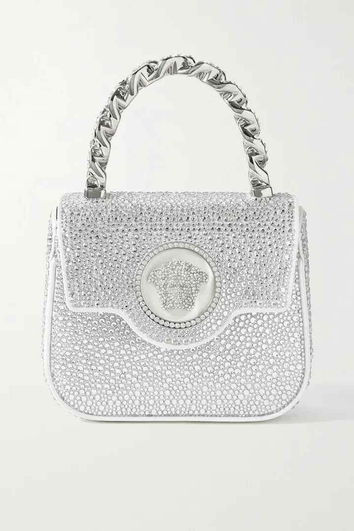 Versace - La Medusa Crystal-embellished Satin Tote - Silver