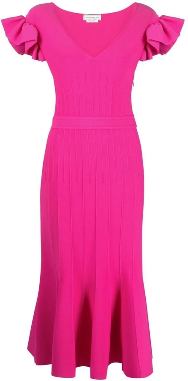 Ruffled-Sleeve Mid-Length Dress