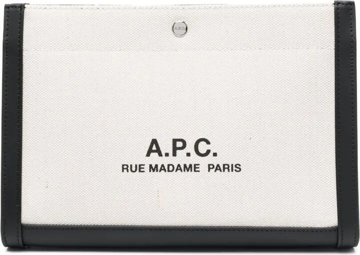 'camille 2.0' White Pochette With Leather Trim And Logo In Cotton And Lined Woman