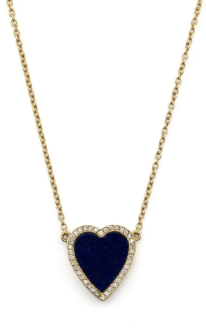 18kt Yellow Gold Lapis And Diamond Heart Necklace