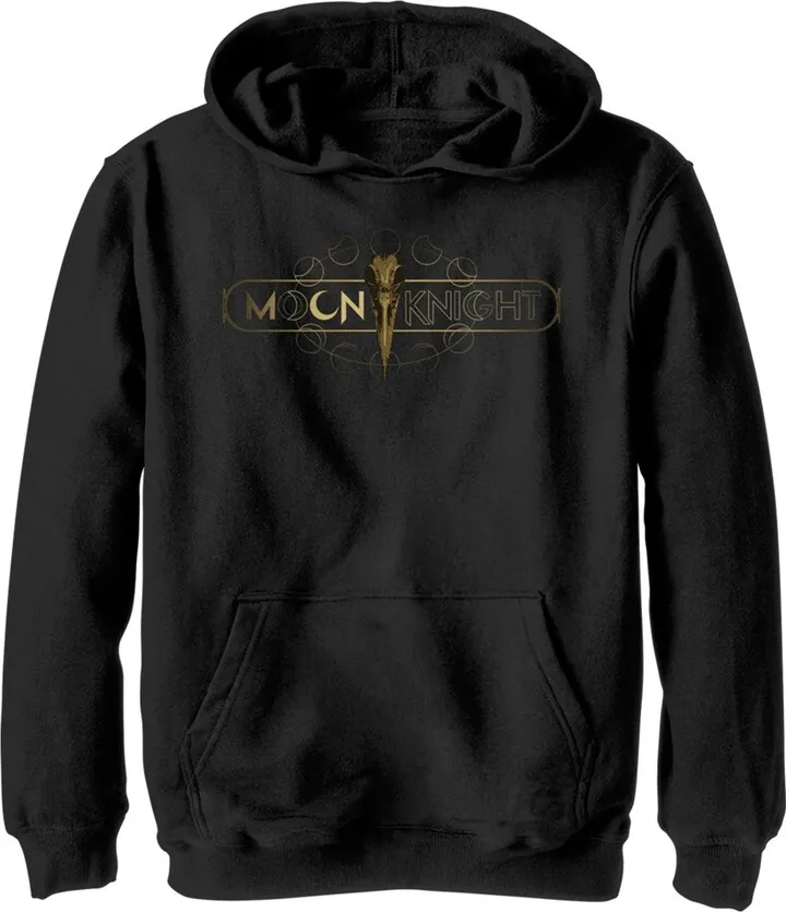 Boy's Marvel: Moon Knight Gold Bird Skull Logo Pull Over Hoodie - Black - Small