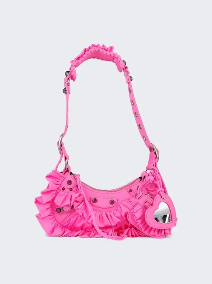 Le Cagole XS Shoulder Bag with Ruffles Shocking Pink