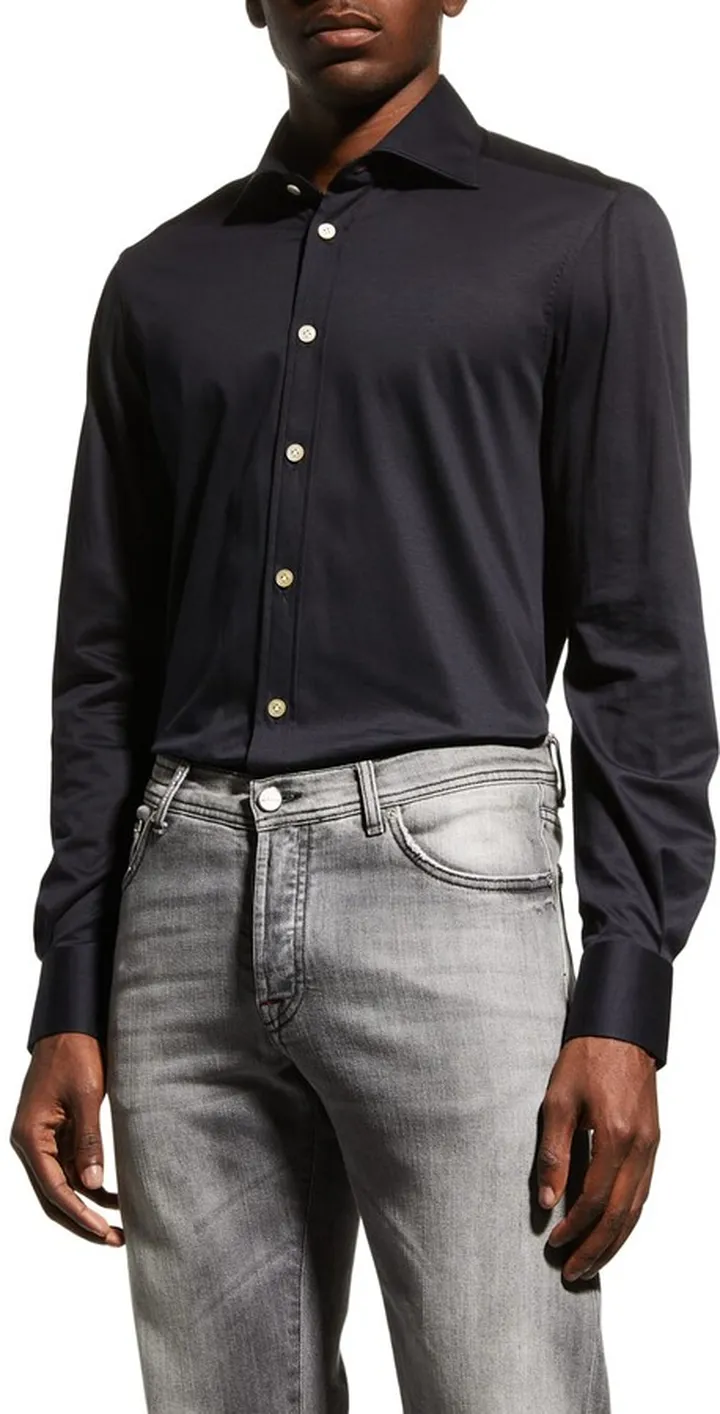 Men's Solid Jersey Sport Shirt