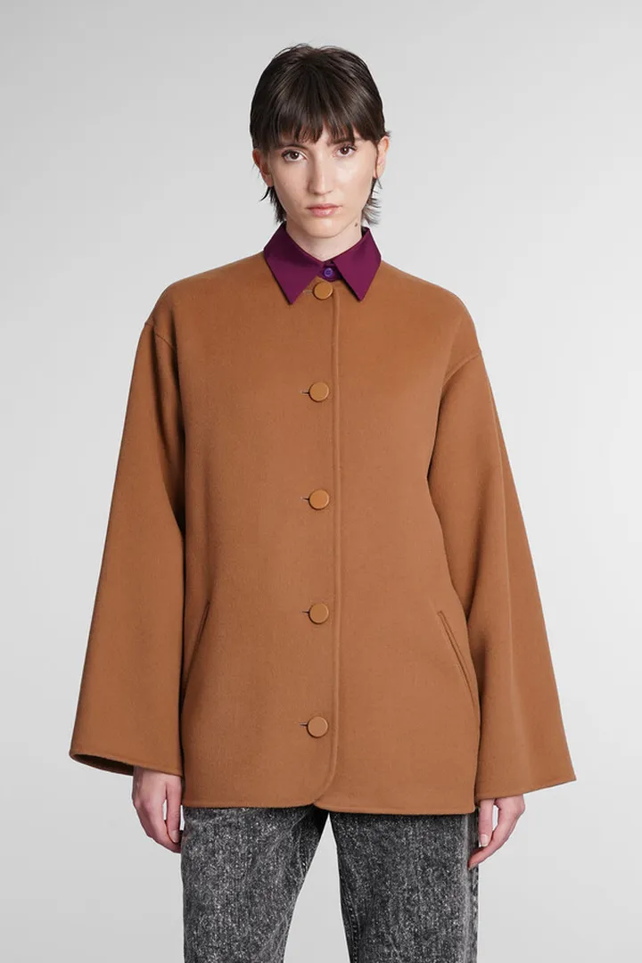 Cape In Leather Color Wool
