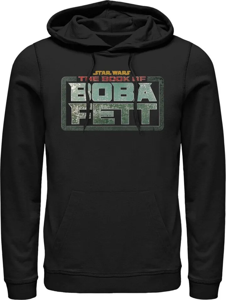 Men's Star Wars: The Book of Boba Fett Distressed Logo Pull Over Hoodie - Black - Medium